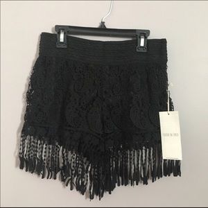 Black fringe shorts